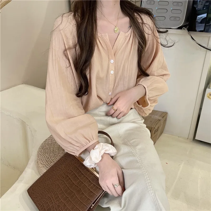 Shirts Women Tender French Style Lady Elegant Solid Long Sleeve Loose Summer Daily All-match Version Tops Female Ulzzang Newly