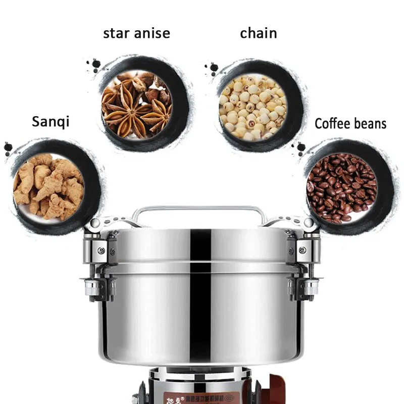 4500 G Powder Grinder Spice Grinder Grain Crusher Large Commercial High Capacity Stainless Steel Pure Copper Motor