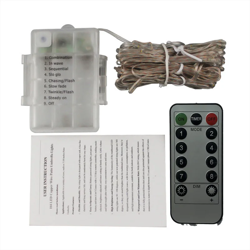 104 LED Garden Umbrella light Outdoor Waterproof IP67 String Lights Light Sensor Control Garden Decorative Lamp