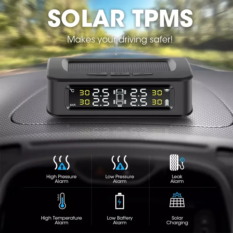 wireless Solar TPMS Sensor Tire pressure Tyre Car Slarm Tire Pressure Monitoring System USB charging IP67 waterpoof 4 sensor