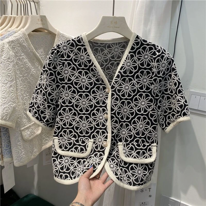 Summer Chic Korean Short Sleeve Plaid Woolen Coats Jackets Woman Tweed Jacket Fashion Elegant Office Lady Sweet Outwear Crop Top