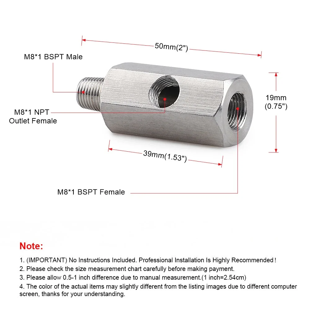 1/8'' BSPT Stainless Steel Oil Pressure Sensor Tee To NPT Adapter Turbo Feed Line Gauge T