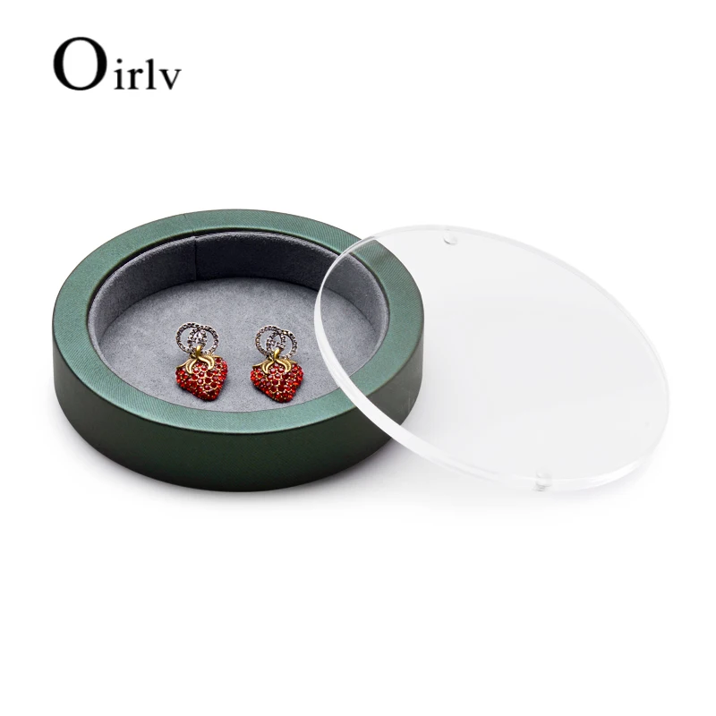 Oirlv Retro Green PU Leather Earrings Display Tray with Microfiber Earring Storage Tray Jewelry Organizer Palette Customized