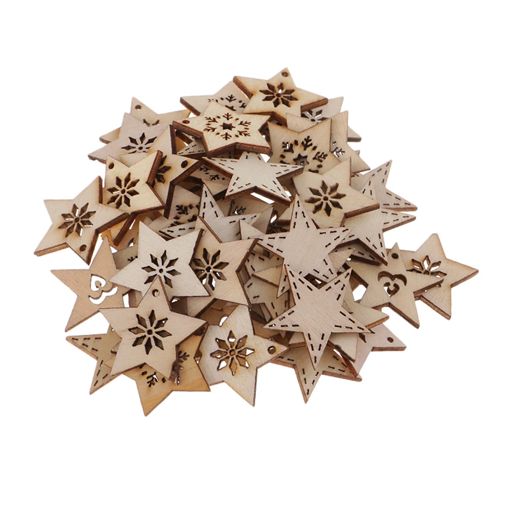 50 Pieces Wood Hollow Engraving Star Gift Tag Hanging Label With Hole Decoration