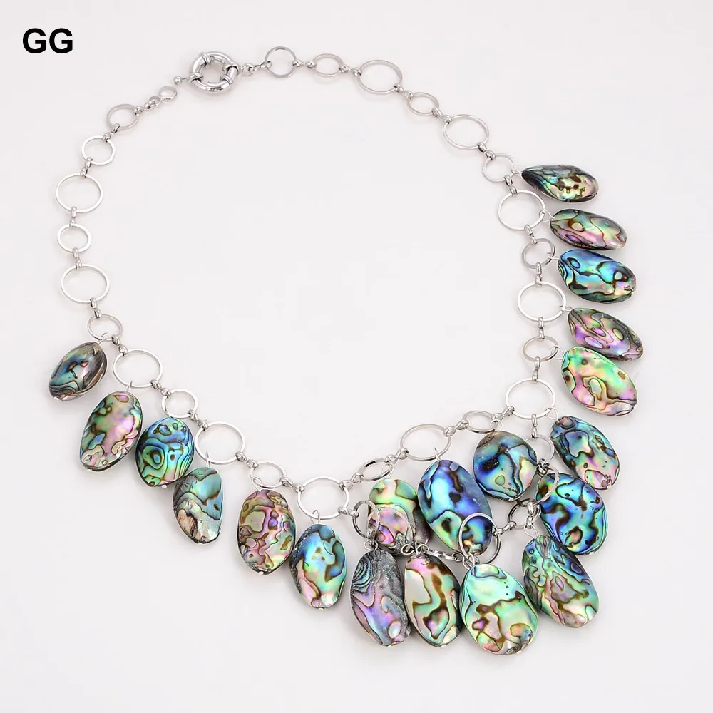 GuaiGuai Jewelry Natural 25x15MM Abalone Shell Chain Necklace