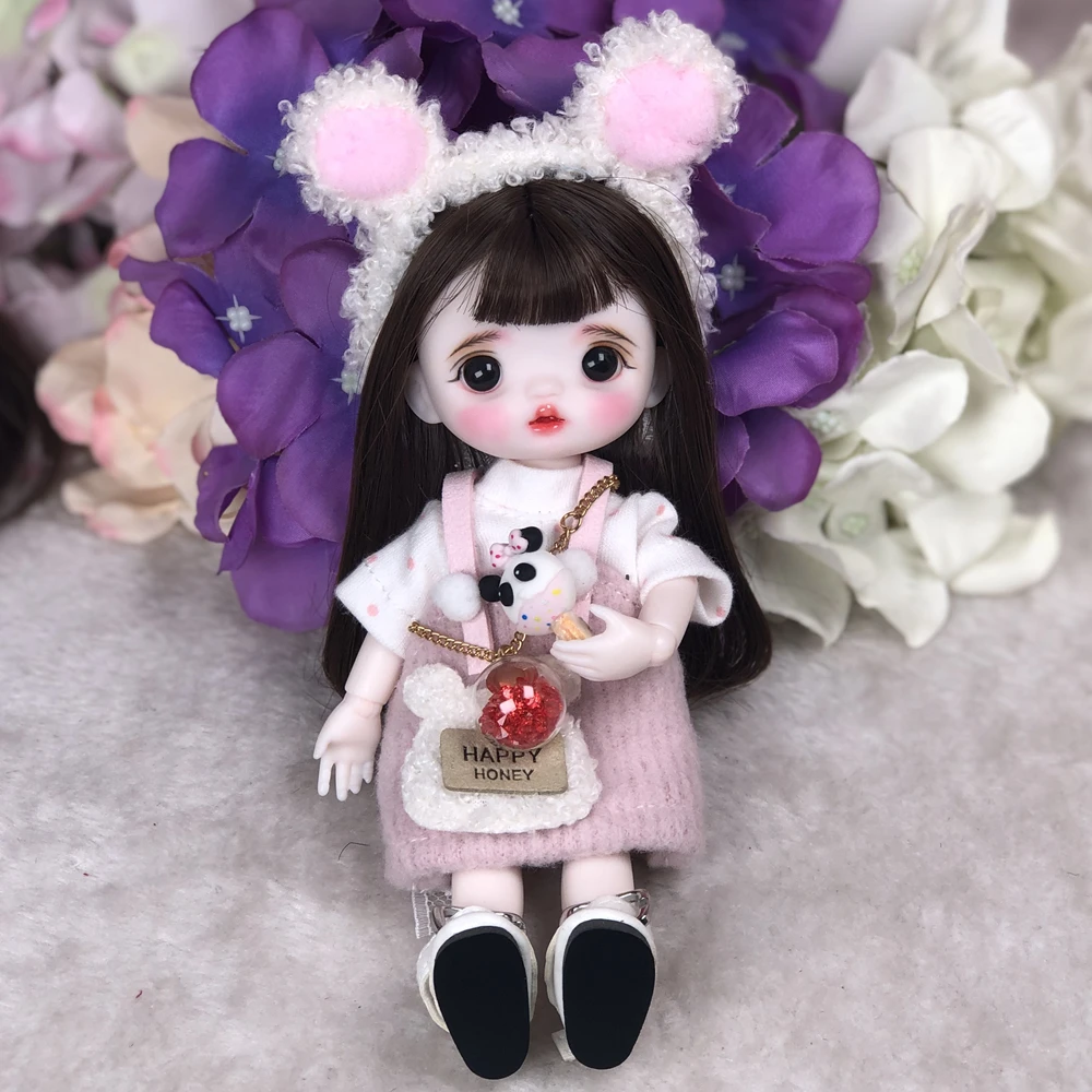 OB11 1/8 Scale 16CM BJD Doll Cute Delicate Face Up With Wig & Clothes Full Set Doll Obitsu11 Body Figure Children Model Toy Gift