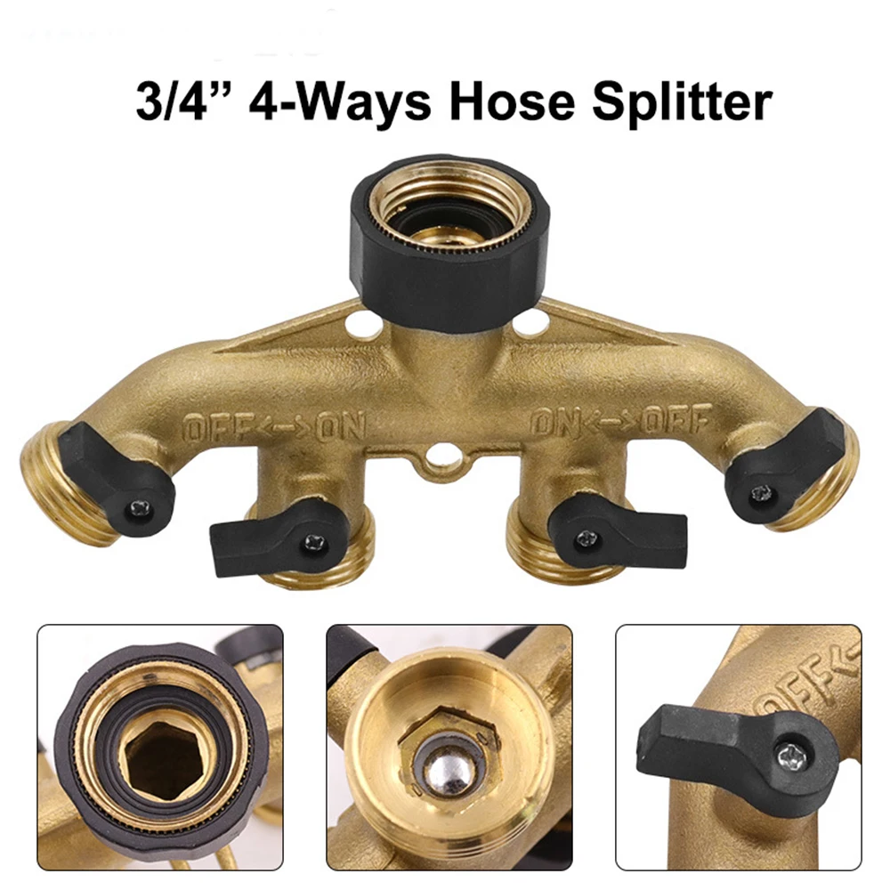 1Pcs 3/4&quot; 4-Way Brass Garden Hose Splitter Plastic Watering Connector Distributor For Outdoor Tap and Faucet Watering Irrigation