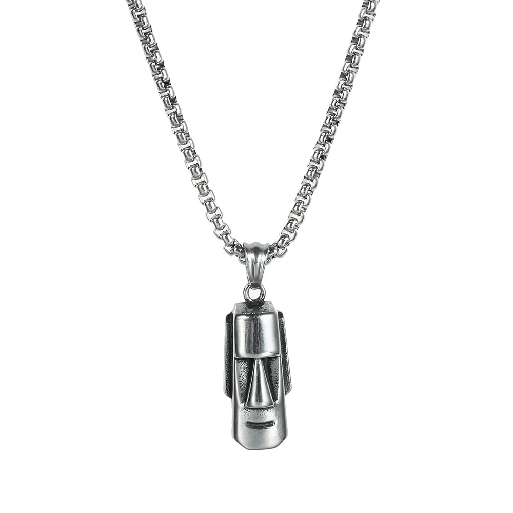 Stainless Steel Vintage Easter Island Stone Statue Pendant Necklace Best Easter Gift For Men Women