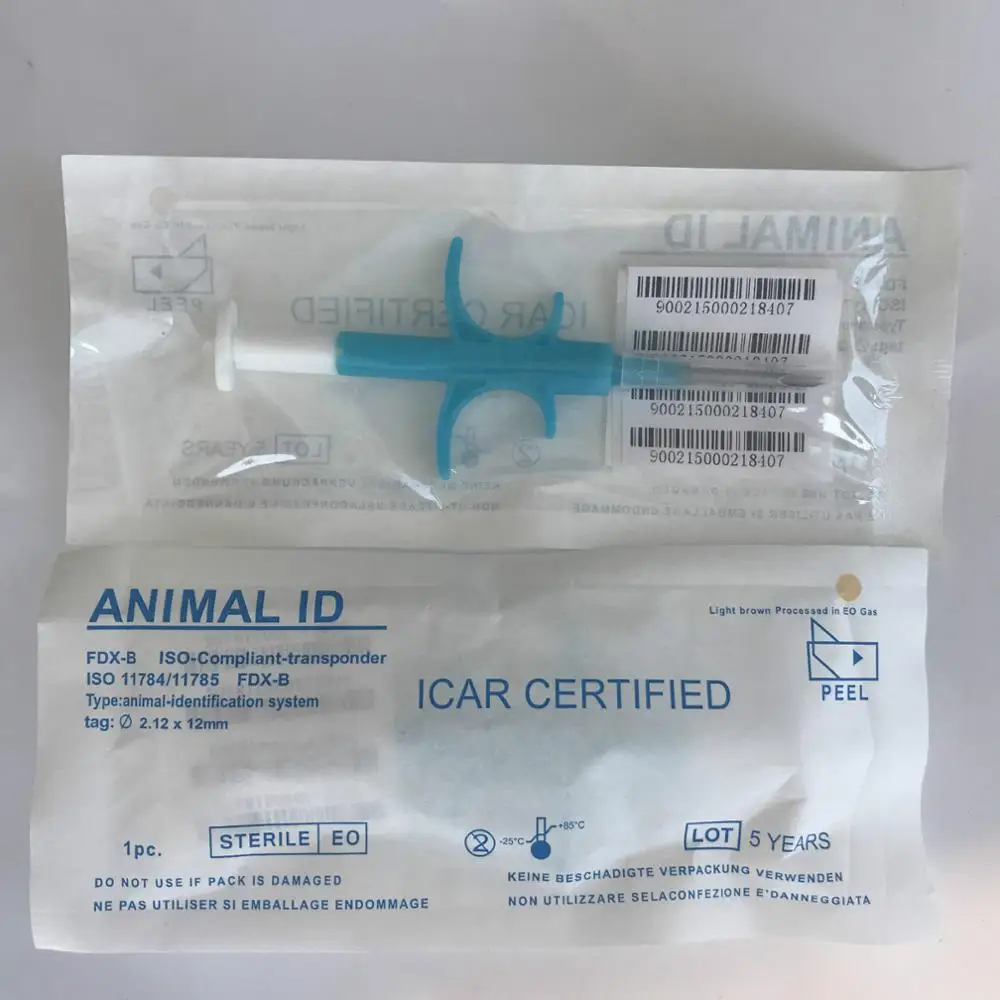 40pcs FDX-B standard Animal microchip rfid syringe 1.25x7mm Dog chips 134.2KHz pet injector sterile cat sheep syringe