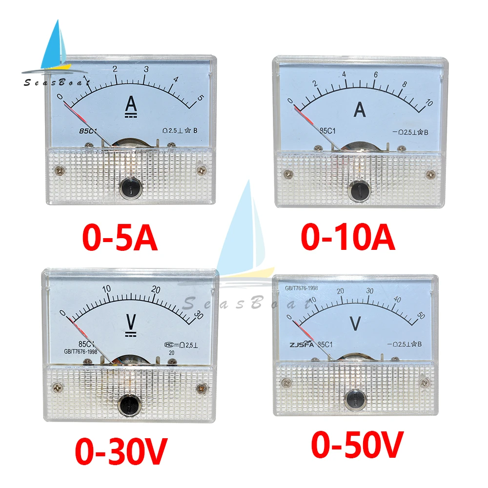 85C1 DC Analog Panel Voltmeter Ammeter Amp Volt Meter Gauge 30V 50V 5A 10A Analog Current Voltage Meter