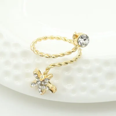 New fashion Adjustable ring with rhinestone starfish and five-pointed star For Women girl Accessories  jewelry wholesale