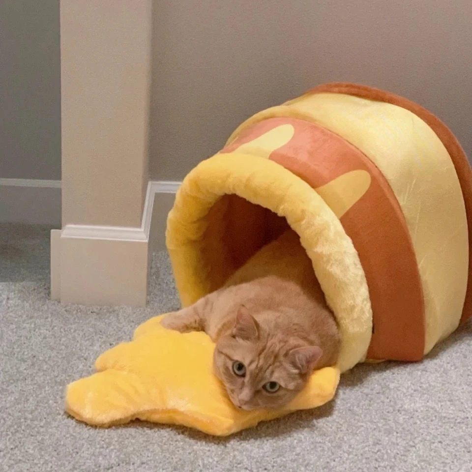 

The Honey Pot Cat Nest Cute Plush Pet Cat Nest Cartoon Warm Pet House Lovely Puppy Mat Soft Pet Nest Bed for Small Cat Dog