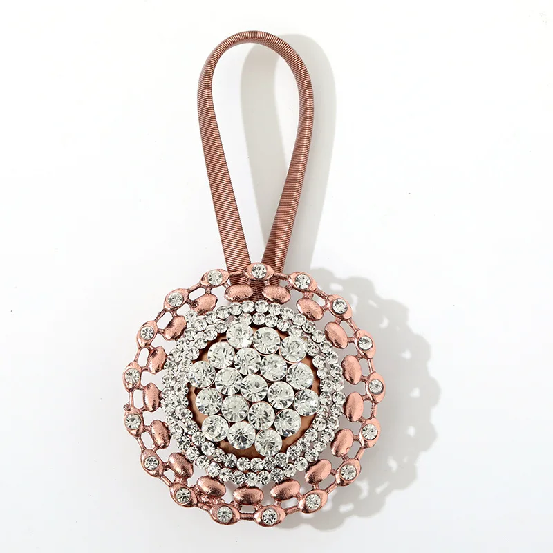 Elegant Spring Curtain Tieback Rhinestones Flowers Design Magnetic Curtain Buckle Clip Shower Holder Hanging Curtain Accessories