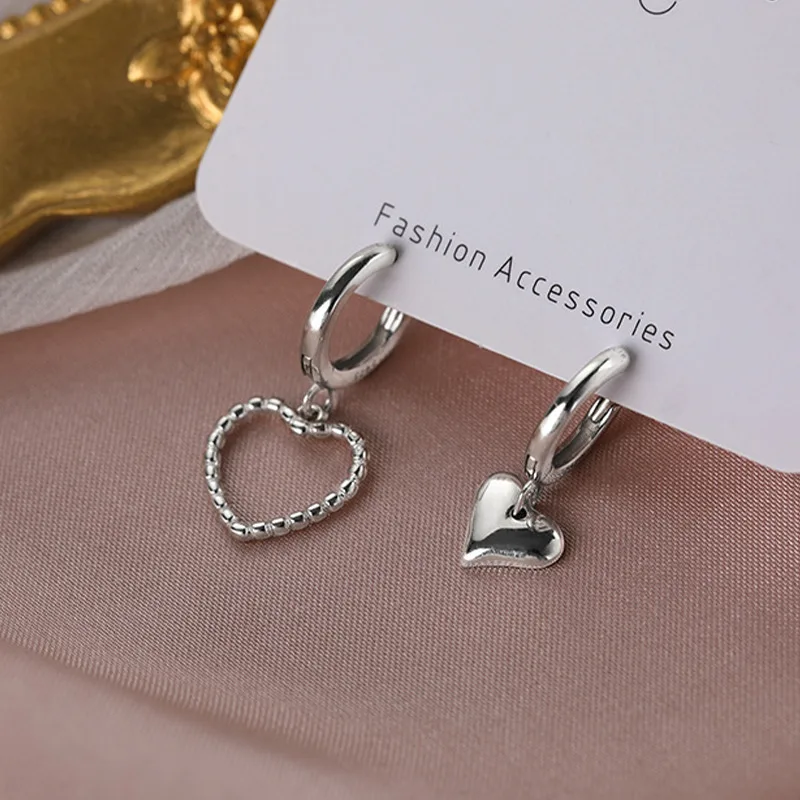 

Trendy Silver Color Love Heart Earrings For Women Girls Korean Asymmetrical Tassel Earrings Party Wedding Jewelry Gifts