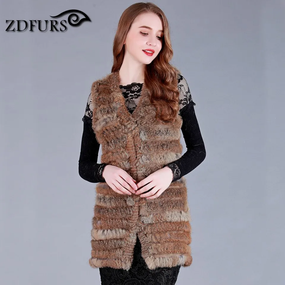 ZDFURS * 2017 Mới Thật Thời Trang Dệt Kim Lông Thỏ Áo Dài Phong Cách Chính Hãng Lông Thỏ Áo Len Áo Khoác Lông Thỏ Áo Gilet