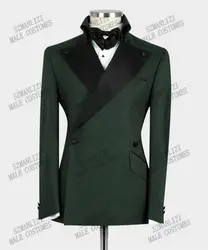 Latest Coat Pant Designs 2021 Slim Fit Dark Green Smoking Jacket Party Tuxedo Male Dress Double Breasted Wedding Groom Men Suits