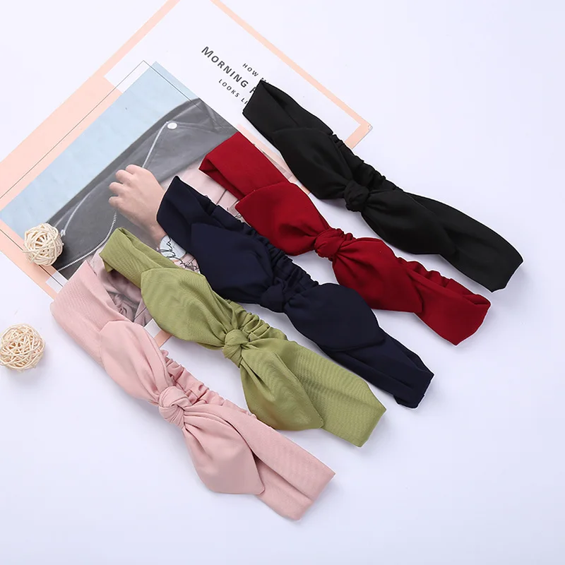 Plain Polyester Rabbit Ear Headband For Women Female High Quality Elastic Bow Hairband Headwear Hair Accessories