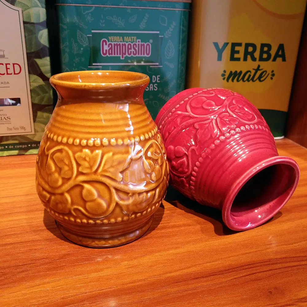 Argentinien Yerba Mate Kürbis Keramik Calabash Tassen Kräutertee Ware Schönes Aussehen Mehrere Option Großhandel – Detail 3