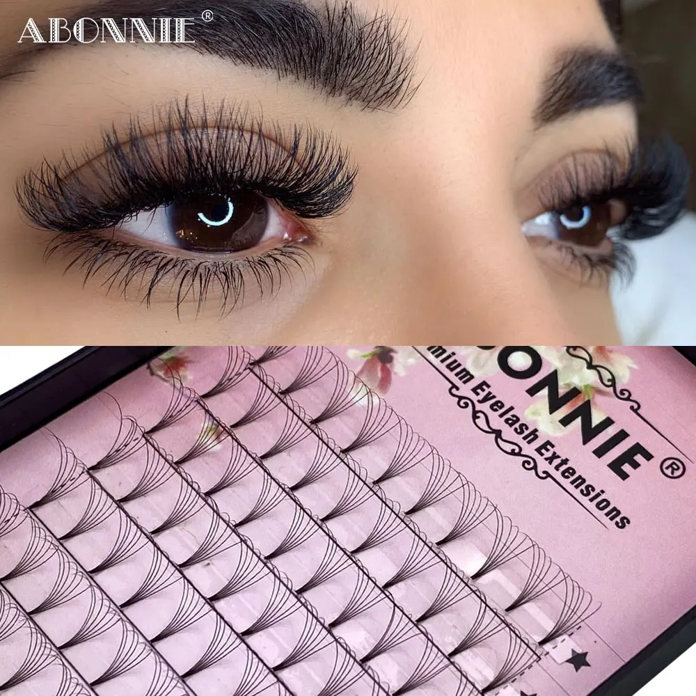 Abonnie Premade 볼륨 팬 짧은 줄기 러시아어 속눈썹 확장 와이드 팬 3D 4D 5D 6D 가짜 밍크 속눈썹 쉬운 팬 Promade Lash