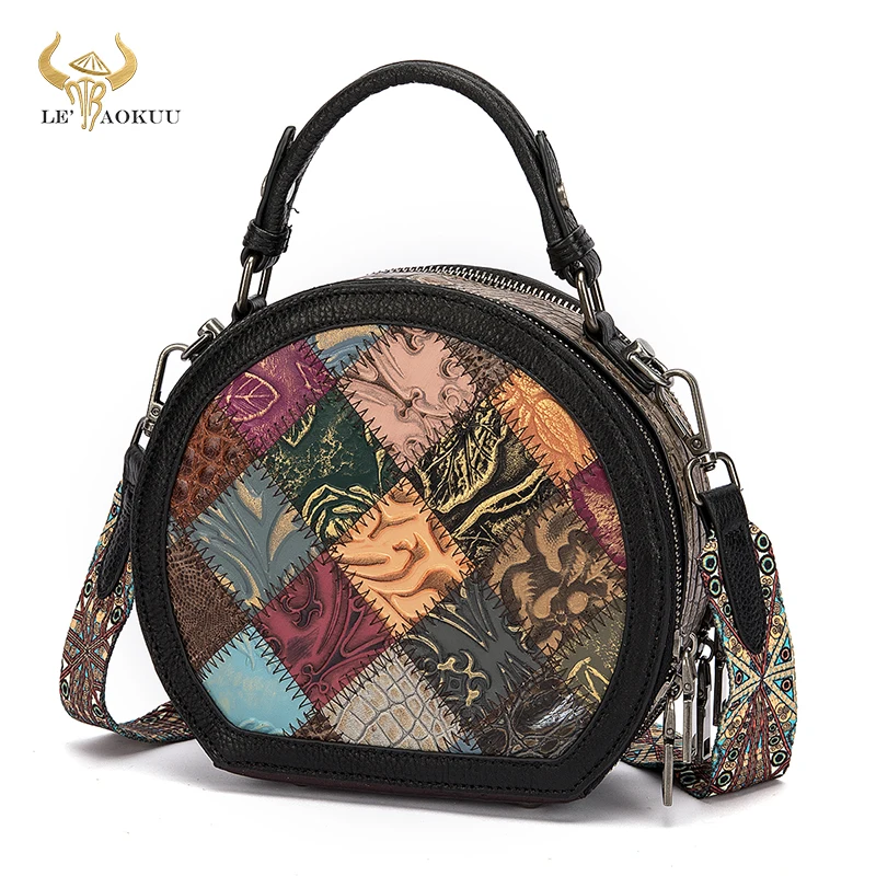 Hot Sale Original Leather Women Patchwork Geometric Handbag Fashion Multi-Color Random stitching Shoulder Messenger Tote Bag 321