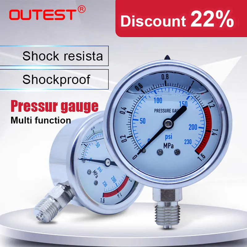 OUTEST Pressure Gauge 0-60MPa Water Air Oil Vacuum Dry Utility Mini  Thread 1/4\