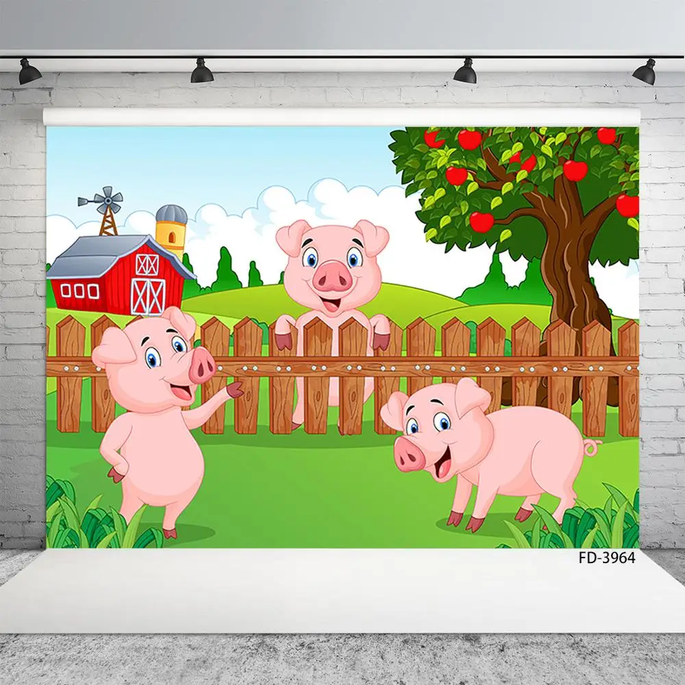 Three Pig Animals Birthday Banner Photophone Photography Background Baby Shower Photo Booth Studio Prop Vinyl Photocall Backdrop