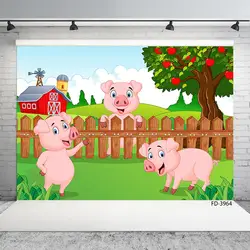 Three Pig Animals Birthday Banner Photophone Photography Background Baby Shower Photo Booth Studio Prop Vinyl Photocall Backdrop