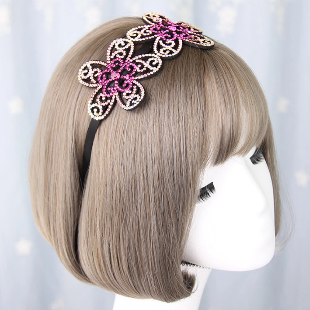 Simple Fashionable Big Flowers Head Wear Headband for Women Rhinestone Non-slip Border Girl Hairpin Fancy Hair Accessorie Gift