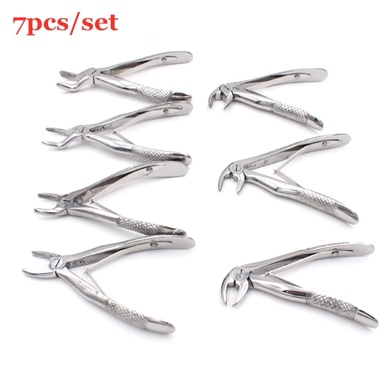 

7pcs/set Stainless Steel Dental Forceps Child Tooth Extraction Forcep Pliers Kit Orthodontic Dental Lab Instruments Tools