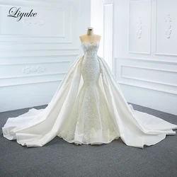 Liyuke Sweetheart Neckline Of 2 in 1 Mermaid Wedding Dress With Detachable Train vestido de noiva Lace Up Clsoure