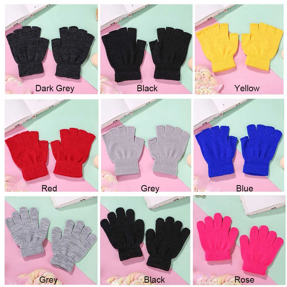 1pair Fashion Novelty Warm Stretch Elastic Half Finger Warm Fingerless Gloves Knitted glove Black handwear