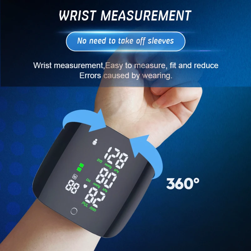 Rechargeable Digital Voice Wrist Blood Pressure Monitor Device Digital Tensiometer Sphygmomanometer 99 Data Storage