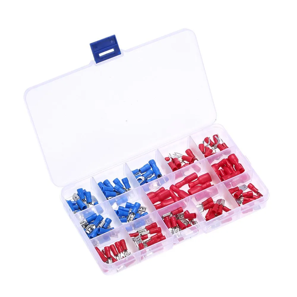 140Pcs/Box Assorted Insulated Terminals Crimp Electrical Wire Cable Connector Kit Spade Set with Storage Box