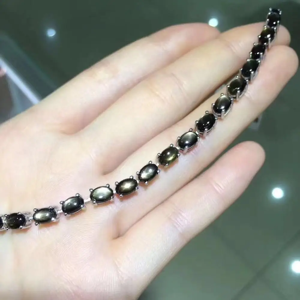 Luxury Natural black star Sapphire Bracelet For Women 925 Sterling Silver Jewelry Gemstone Romantic Wedding Party Gift