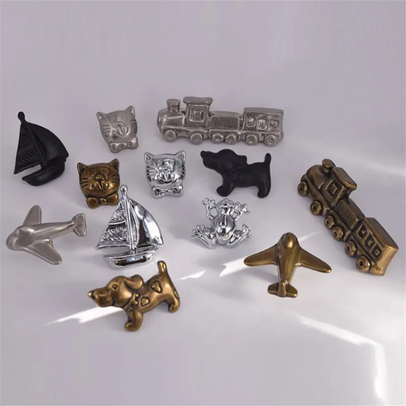 Children's Room Wardrobe Cabinet Door Handle Airplane Train Ship Cat Dog Shaped Knob Handles Kitchen Cabinet Single Hole Pulls