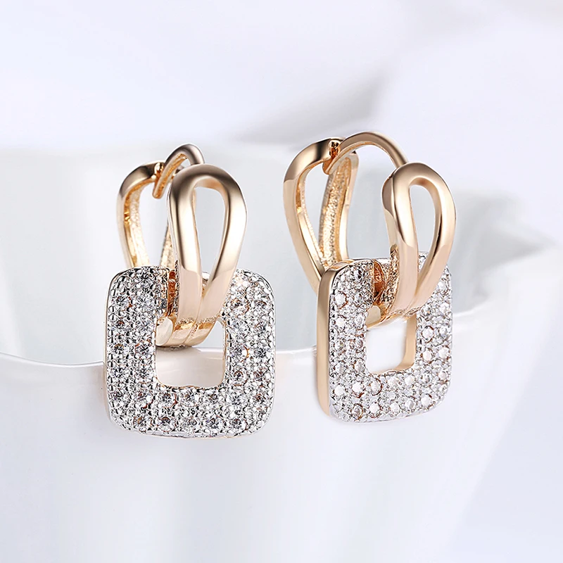 Aravant 925 Silver 18K Gold Square Hoop Earrings For Women Wedding Party Fashion Jewelry