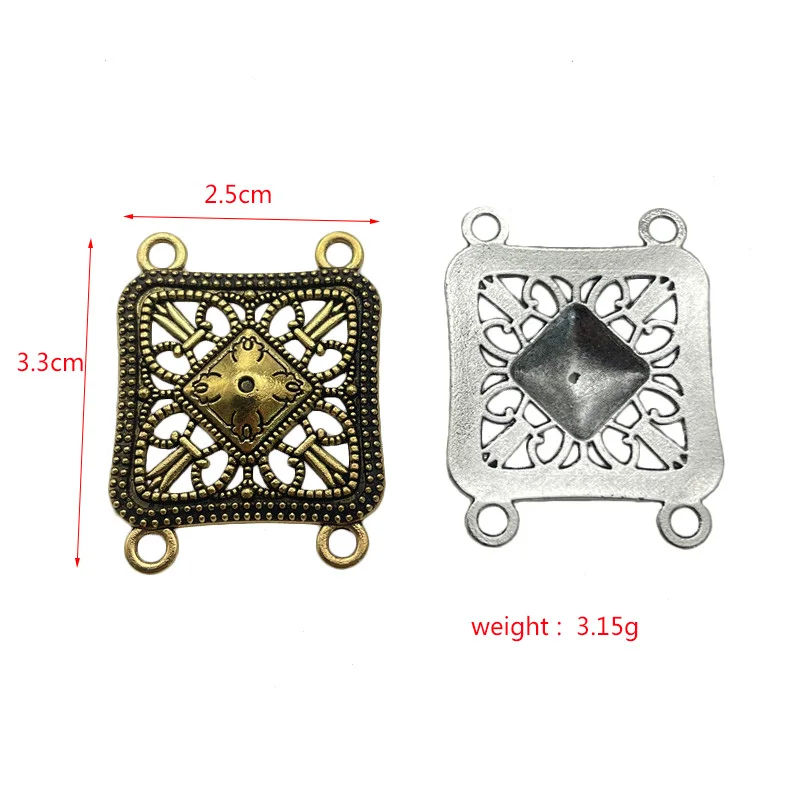 10pcs 25*33mm metal alloy square 4 hole connection pendant for DIY charm making sweater chain necklace accessories