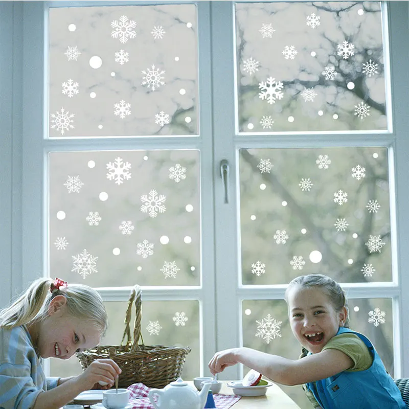 Floco de neve feliz natal adesivo eletrostático janela de vidro quarto das crianças decoração para casa ano novo adesivos de parede decalque papel