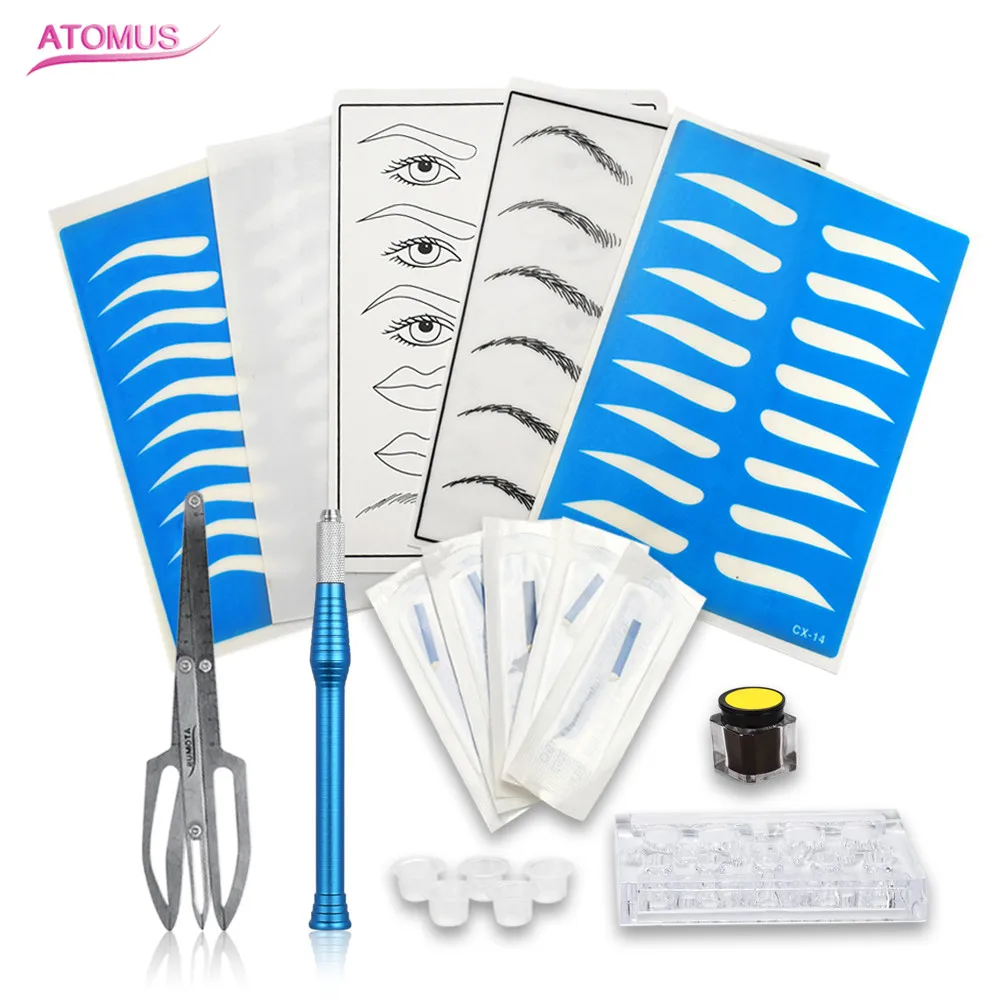 

3D Permanent Embroidered Tattoo Practise Skin Kit Microblading Manual Eyebrow Pen Needle Blade Ink Tool Set