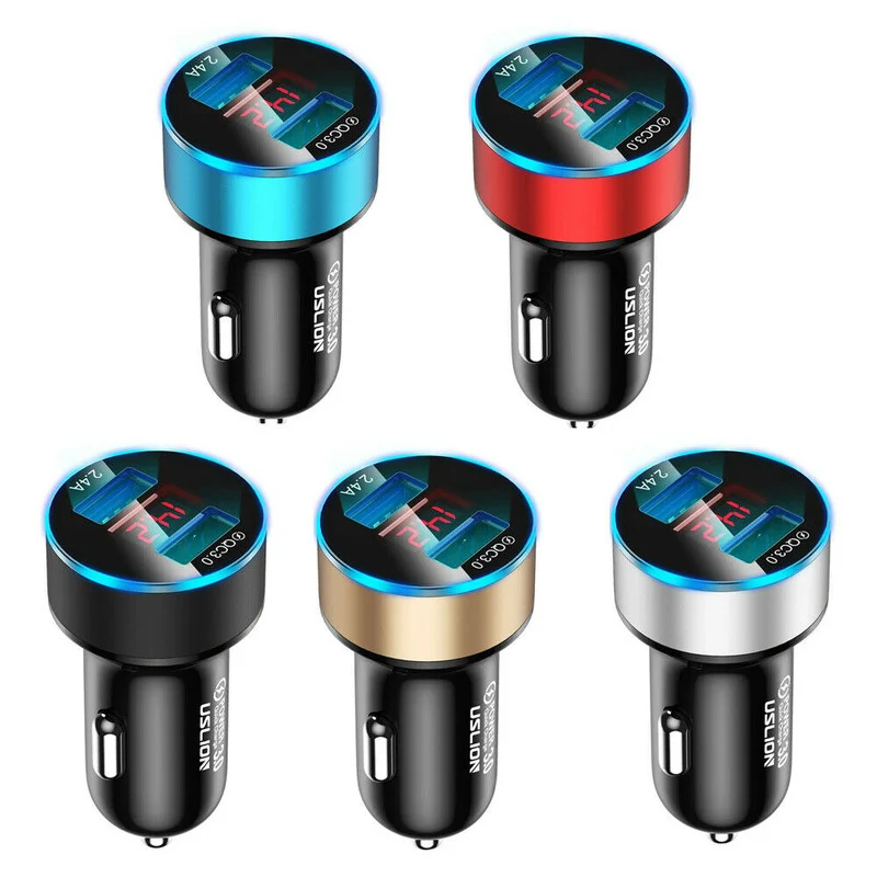 USLION Dual USB Car Tuning Charger QC 3.0 Fast Charging LED Adapter Aluminum Alloy ABS for Cell Phone Universal Car Accessories