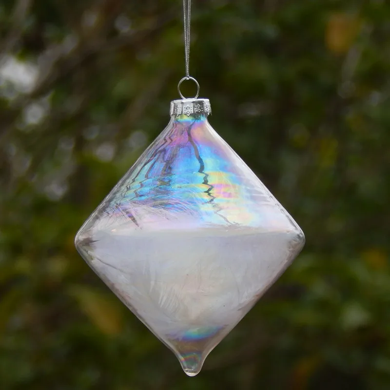 

Free Shipping 6pcs/pack 6.5*12cm Small Size Pearl Lustre Rhombus Shaped Glass Pendant Christmas Day Decoration Feather Hanger