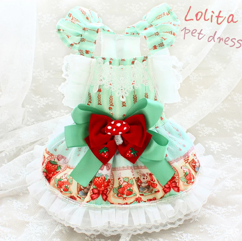 On Sale Handmade Pet Supplies Dog Clothes Costume Lolita One Piece Princess Dress Lace Skirt Vanilla Green Mushroom Easter Bunny