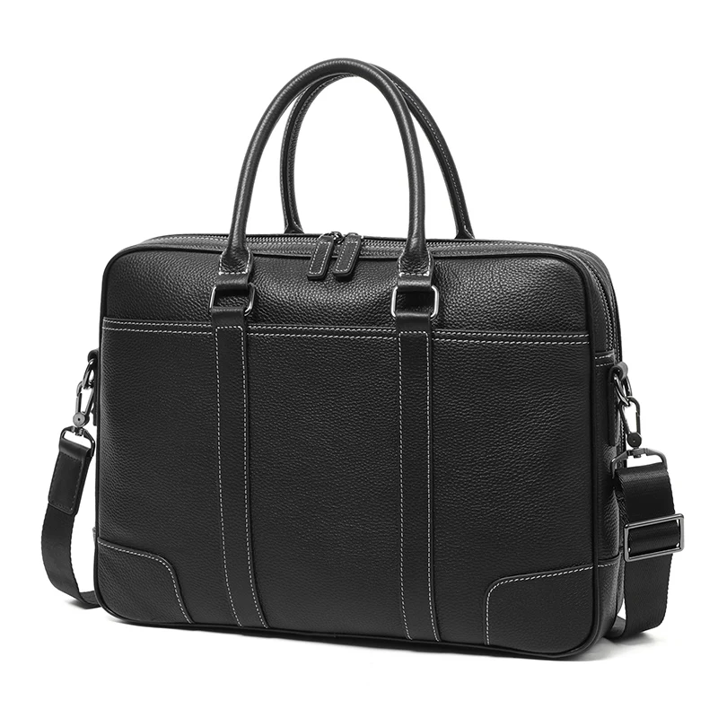 Multiple Compartment Men‘s Briefcase Genuine Leather Business Handbag Men Laptop Briefcase Leather Shoulder Bags Office Work Bag