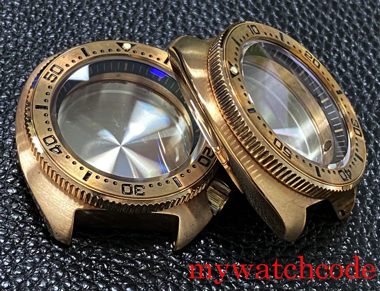 For NH35 NH36 Movement Solid Full Bronze 46MM Watch Case AR Sapphire Glass Ceramic Insert 20ATM Waterproof Watch Parts