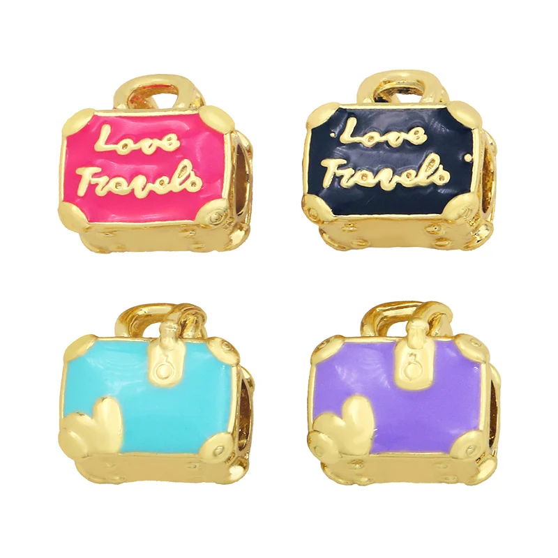 Clearance Copper Enamel Cute Cube Love to Travel Bracelet Charms for Jewelry Making chma084