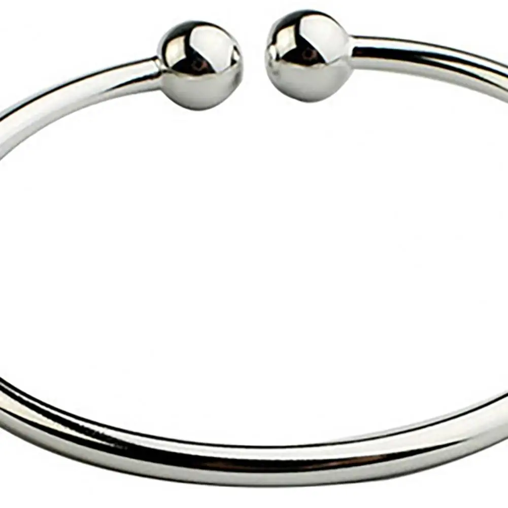 Pulsera de mano abierta de acero inoxidable para mujer, brazalete sencillo de cuentas, plateado, 19,5 cm