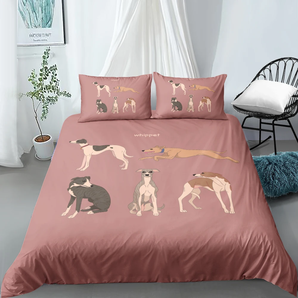 Whippet Duvet Cover Sets 3D Red Bed Linen and Pillow Cases King Queen Super King Twin Double Size 160*200cm Animal Bedclothes