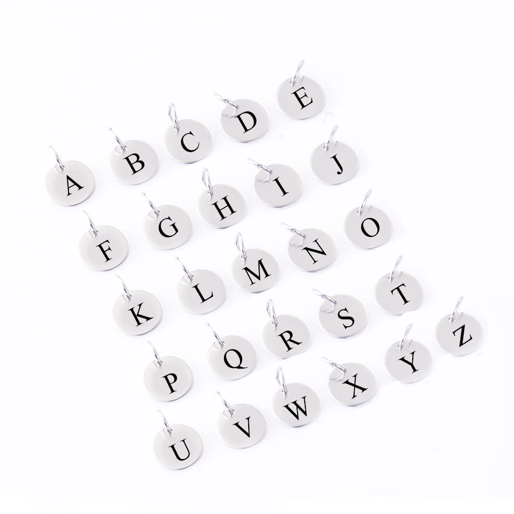 12mm 26 Alphabet Letters Stainless Steel Round Tags Charms for DIY Jewelry Making 20pcs/pack 3 colors