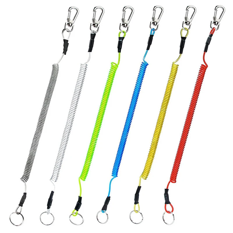 1.2/2/3m Max Stretch Spiral Keychain Elastic Spring Rope  Anti-lost Phone Key Ring Metal Carabiner For Outdoor Fishing Lanyards