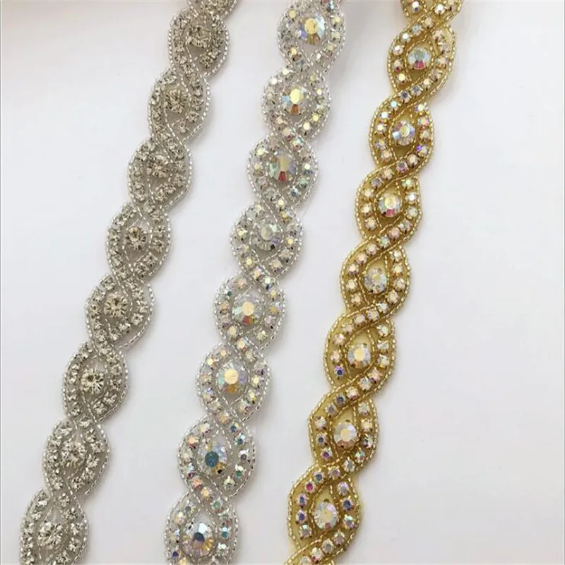 Wedding dress decoration ab rhinestone strip accessories bridal belt girdle lace trim hotfix chain